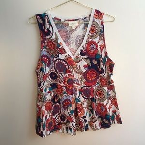 Anthro. deletta | Paisley V Neck Sleeveless Tee